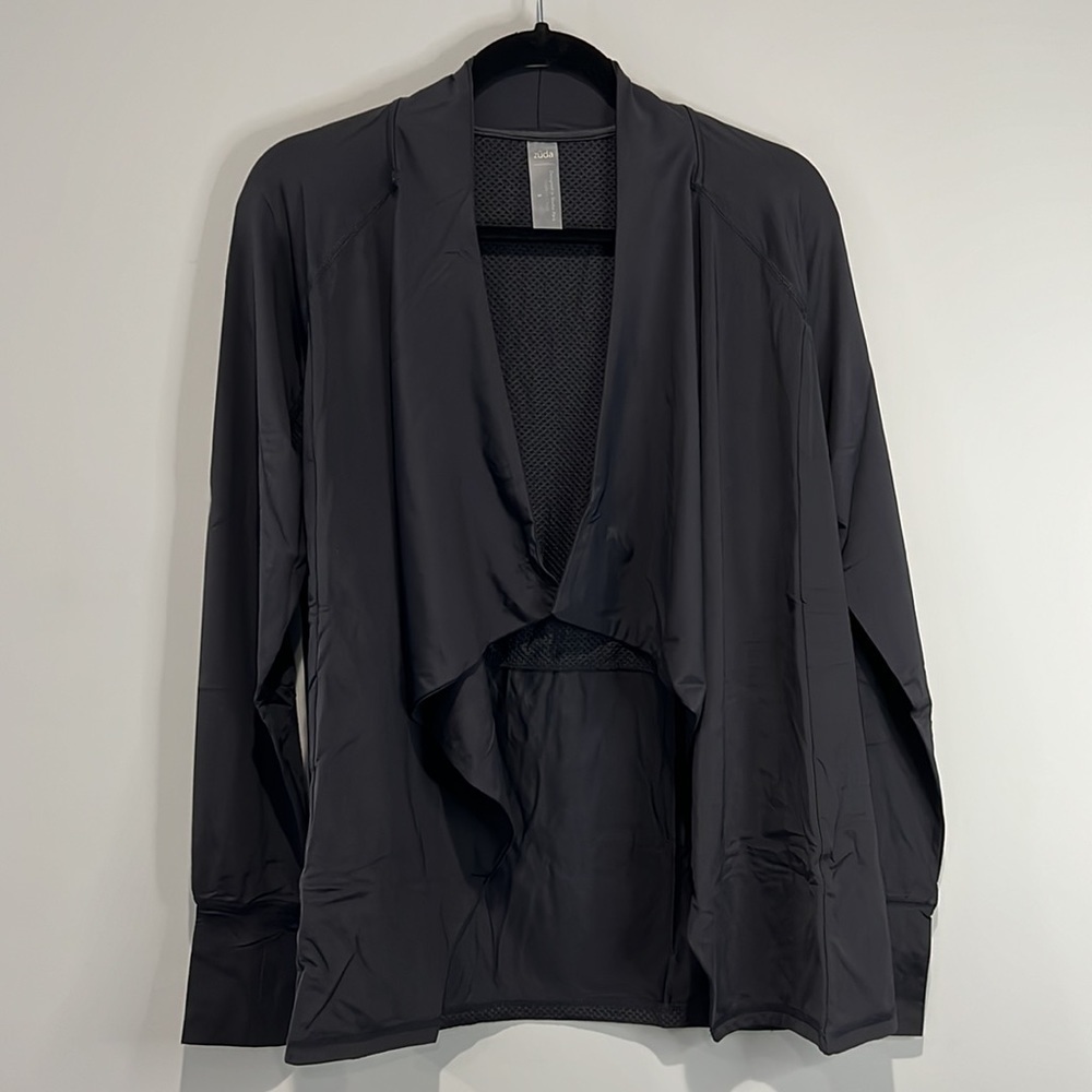 Zuda Active Z-sol Drape Front Black Cardigan Sweater S Small New NWOT - Picture 6 of 11